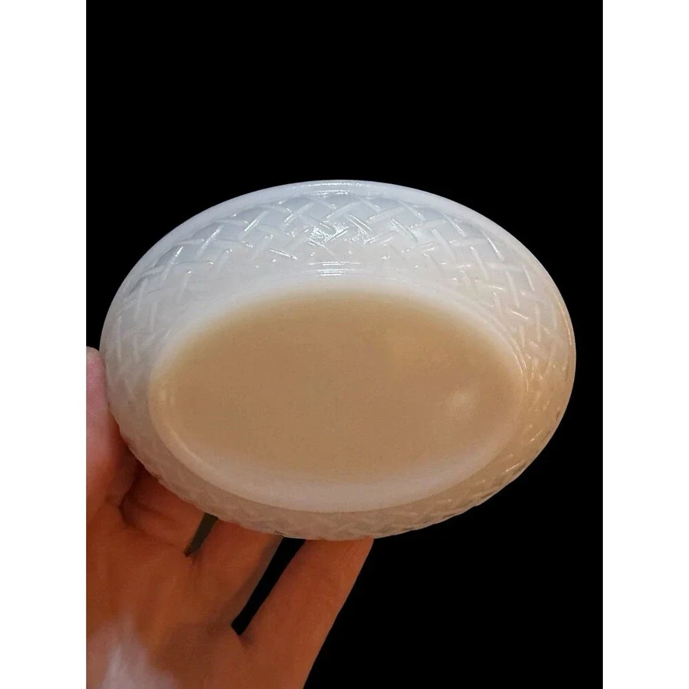 Vintage White Milk Glass Hen On Nest Medium Basket Candy Dish 4